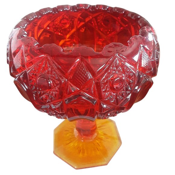 Vtg. Imperial Ruby Amberina Pressed Glass Pedestal Compote Candy Dish - Picture 3 of 5